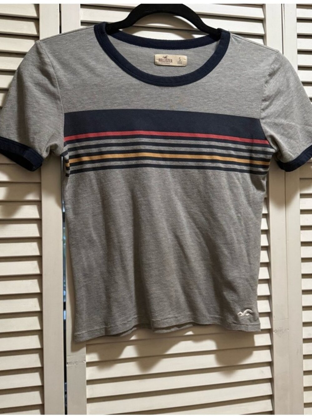 ringer baby tee gray and blue stripes